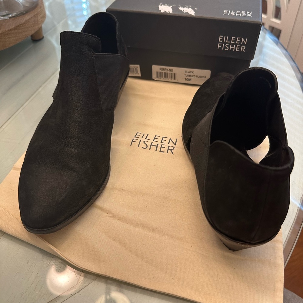 Eileen Fisher Black Chelsea Boots Suede Minimalist
